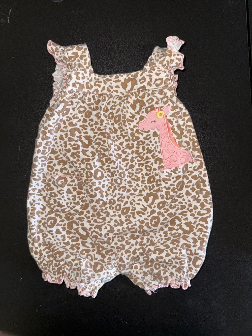 Pink & Brown Giraffe Print Baby Romper